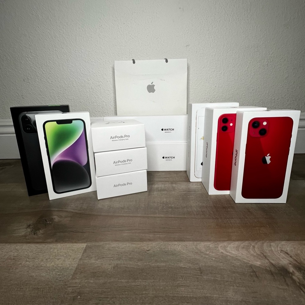 Lot of 10 Assorted EMPTY BOXES Apple AirPods Pro, iPhone, Watch Bonus Paper Bag